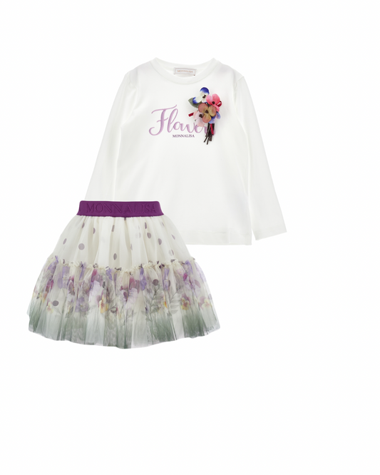PRE ORDER - monnalisa purple floral tulle skirt set