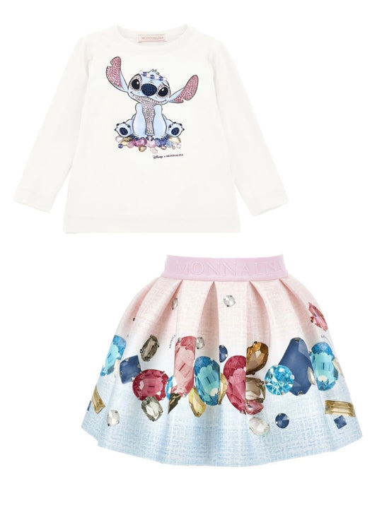 Monnalisa stitch skirt set