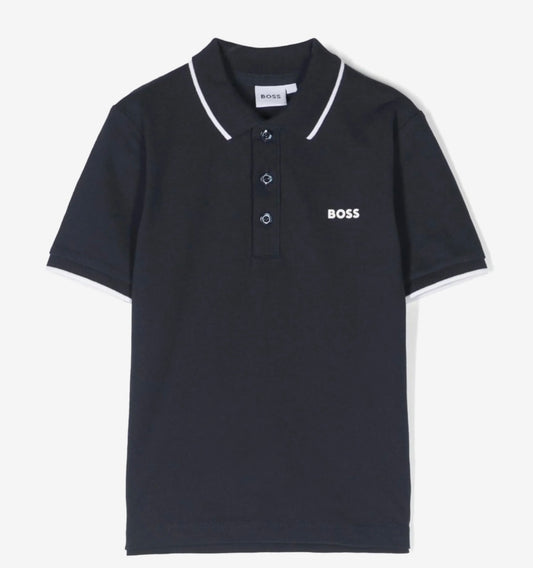 Boss navy & white trim logo polo