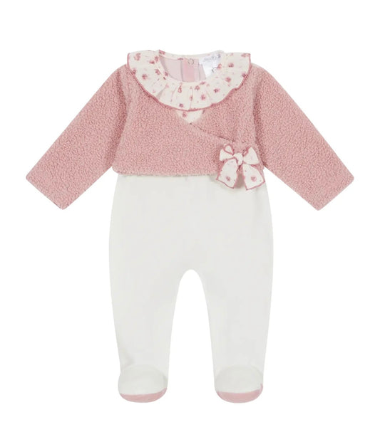 Deolinda dusky pink fleas bow baby grow
