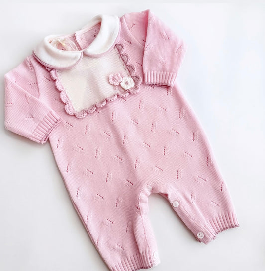 Bimbalo pink knit floral babygrow