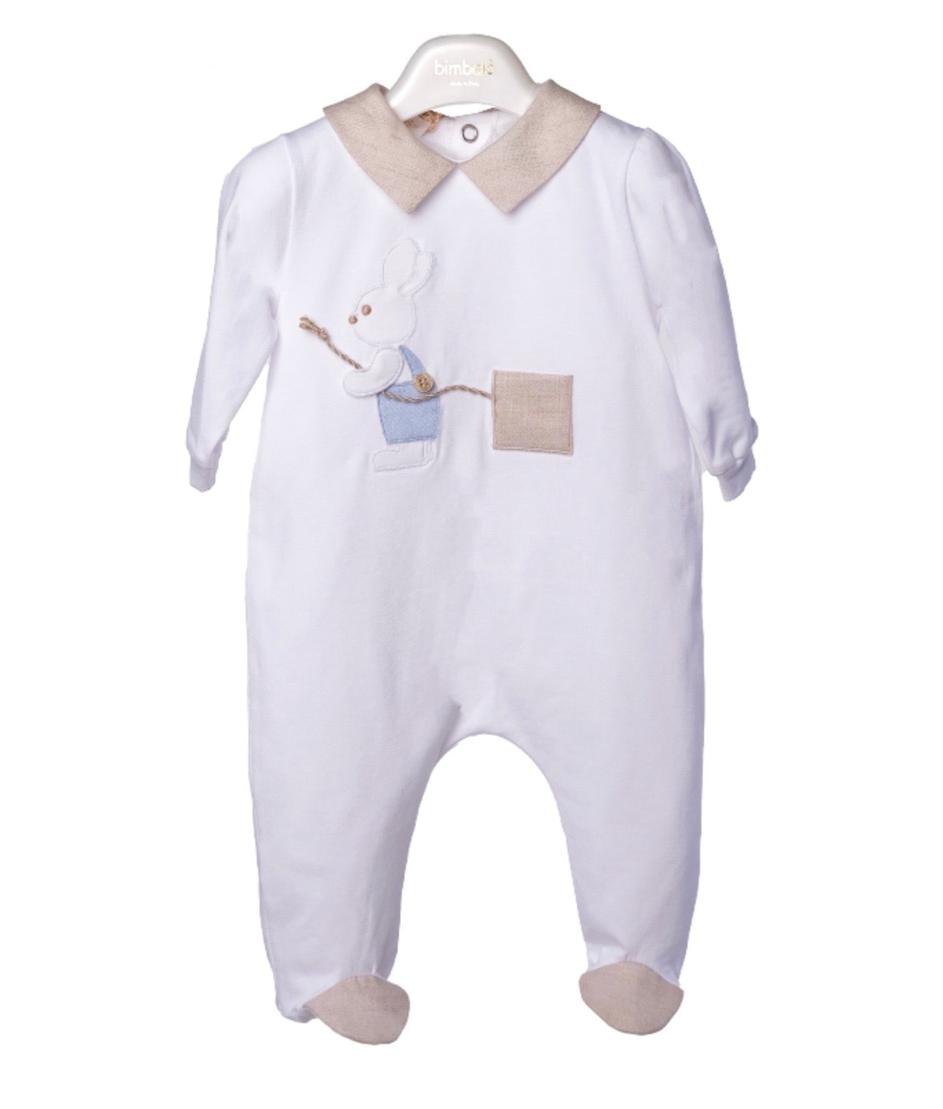 Bimbalo beige & white bunny cotton babygrow