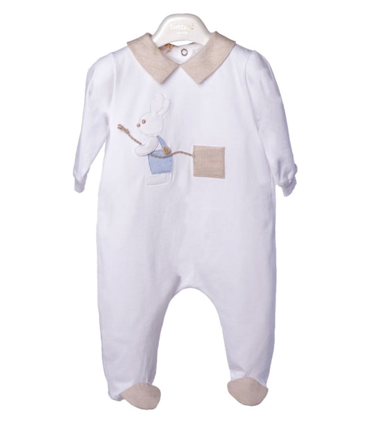 Bimbalo beige & white bunny cotton babygrow