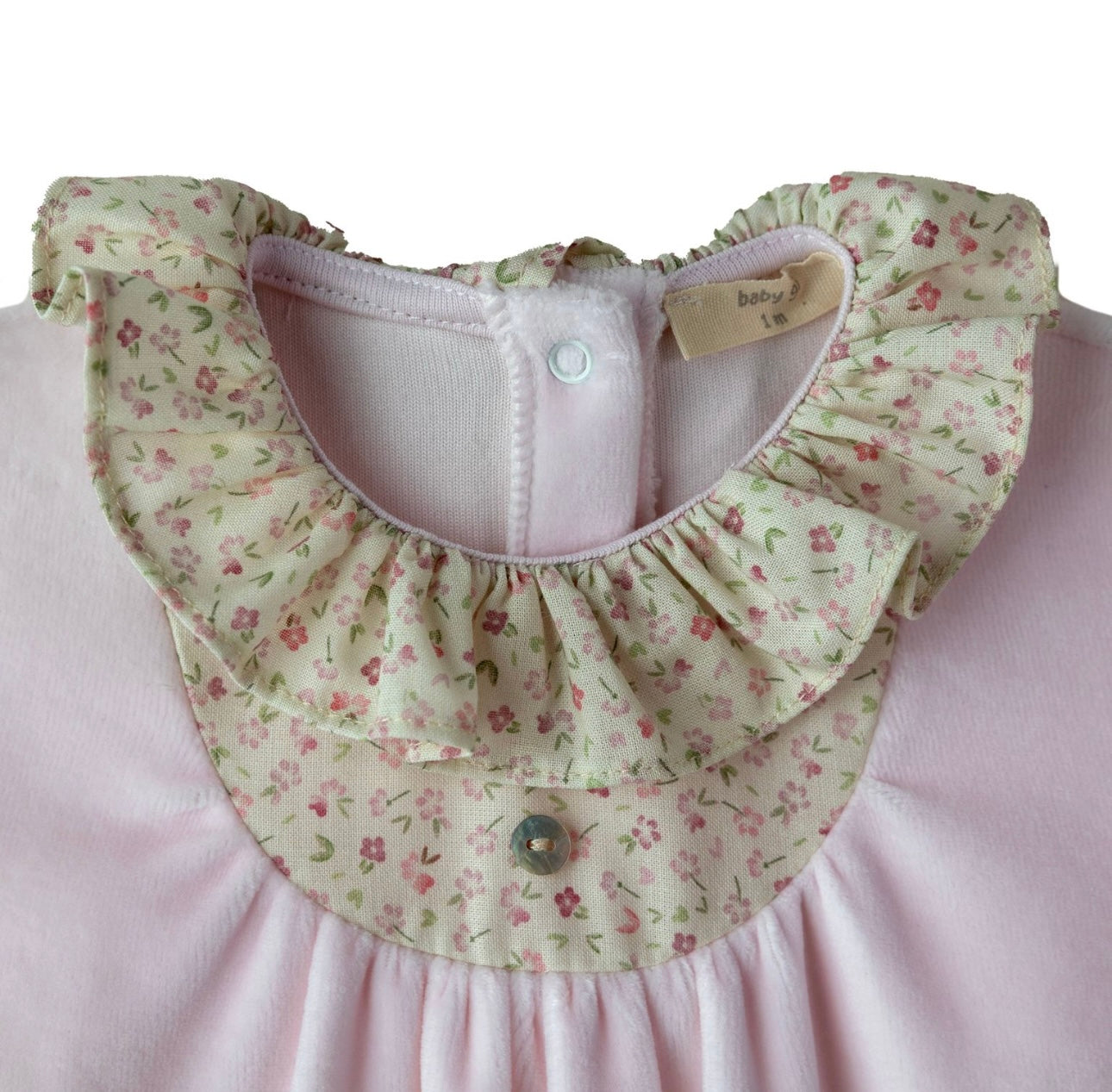 Baby Gi pink velour floral baby grow