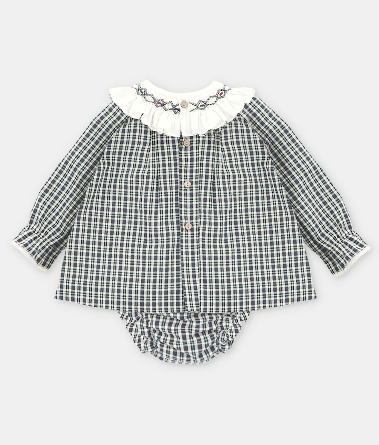 Martin Aranda navy & ivory check smocked dress set