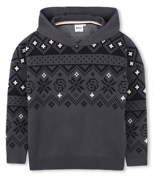 Boss grey & black patterned hoodie