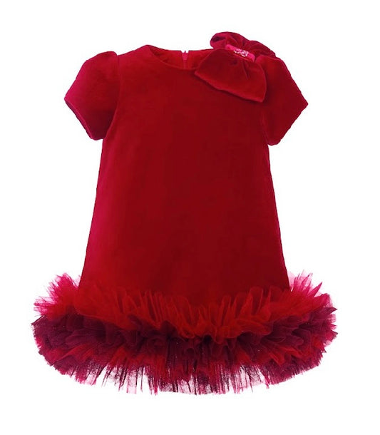 Balloon chic red velvet tulle dress