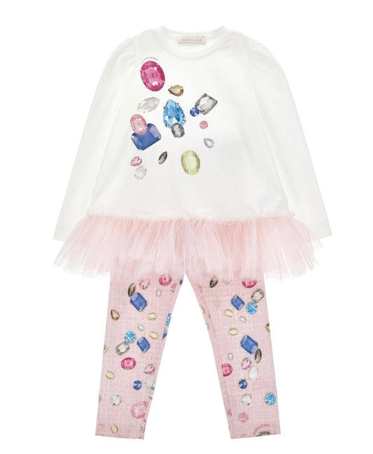 Monnalisa pink diamond tulle legging set