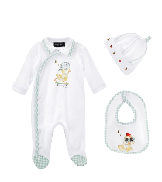 Monnalisa mint green duck babygrow 3 piece set