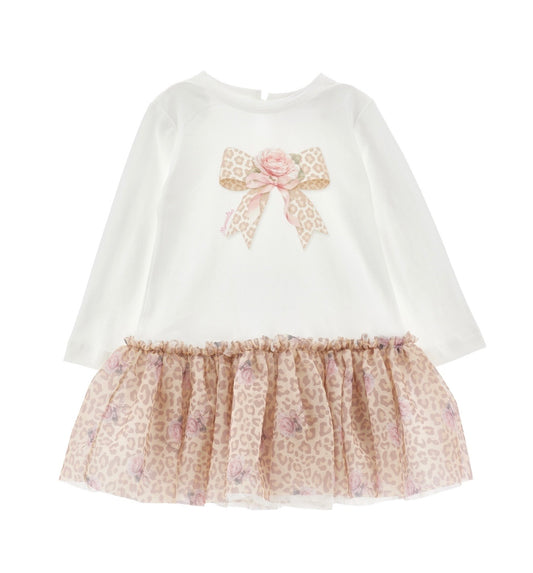 PRE ORDER - monnalisa pink roses leopard tulle t-shirt dress