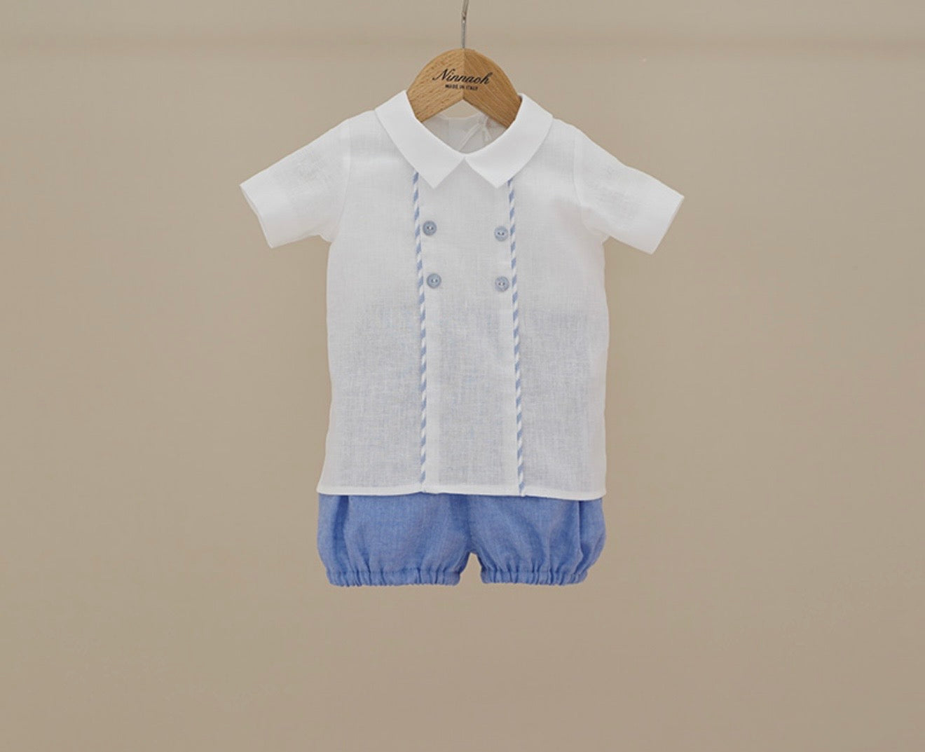Ninnoah blue & white linen jam pant and shirt set