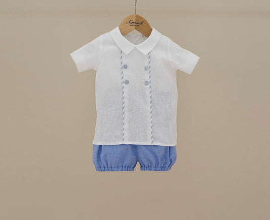 Ninnoah blue & white linen jam pant and shirt set