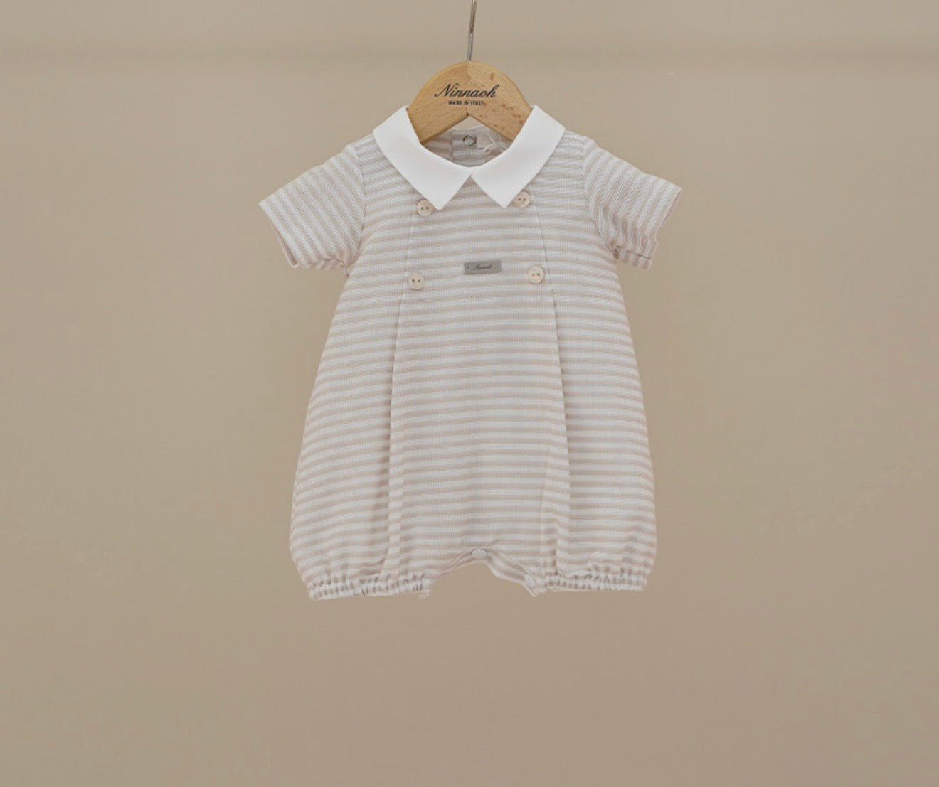 Ninnoah beige stripe collared romper