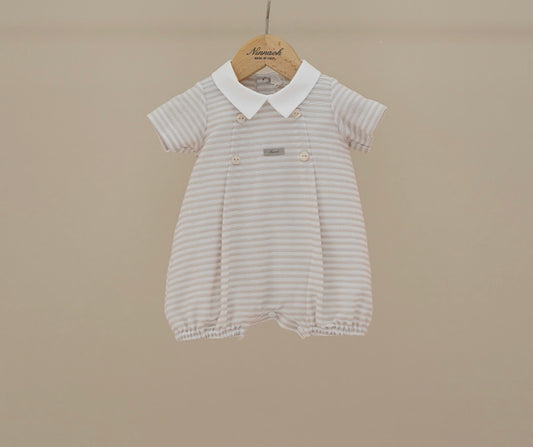 Ninnoah beige stripe collared romper