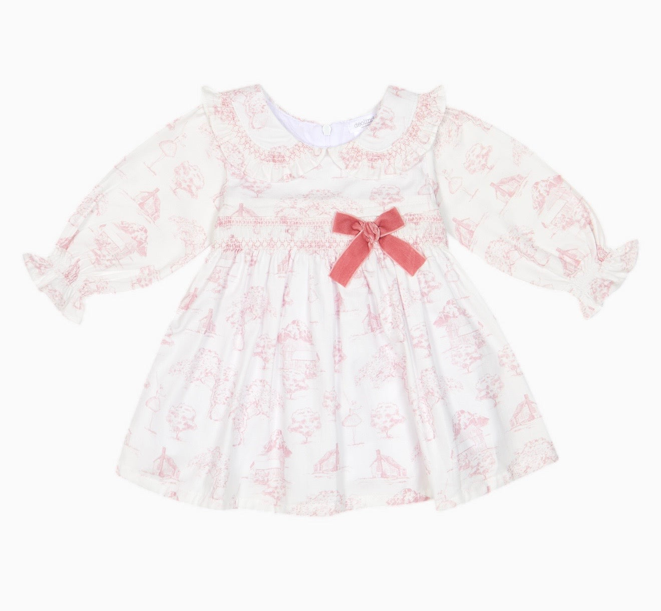 PRE ORDER - Deolinda pink toile print smocked dress