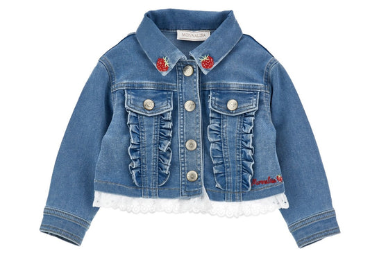 PRE ORDER - monnalisa Winnie the Pooh strawberries denim jacket