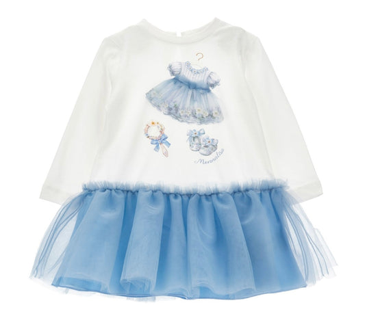 PRE ORDER - Monnalisa white & blue tulle t-shirt dress