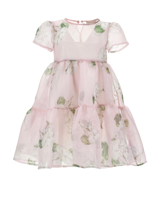 PRE ORDER - monnalisa pink & green floral organza dress
