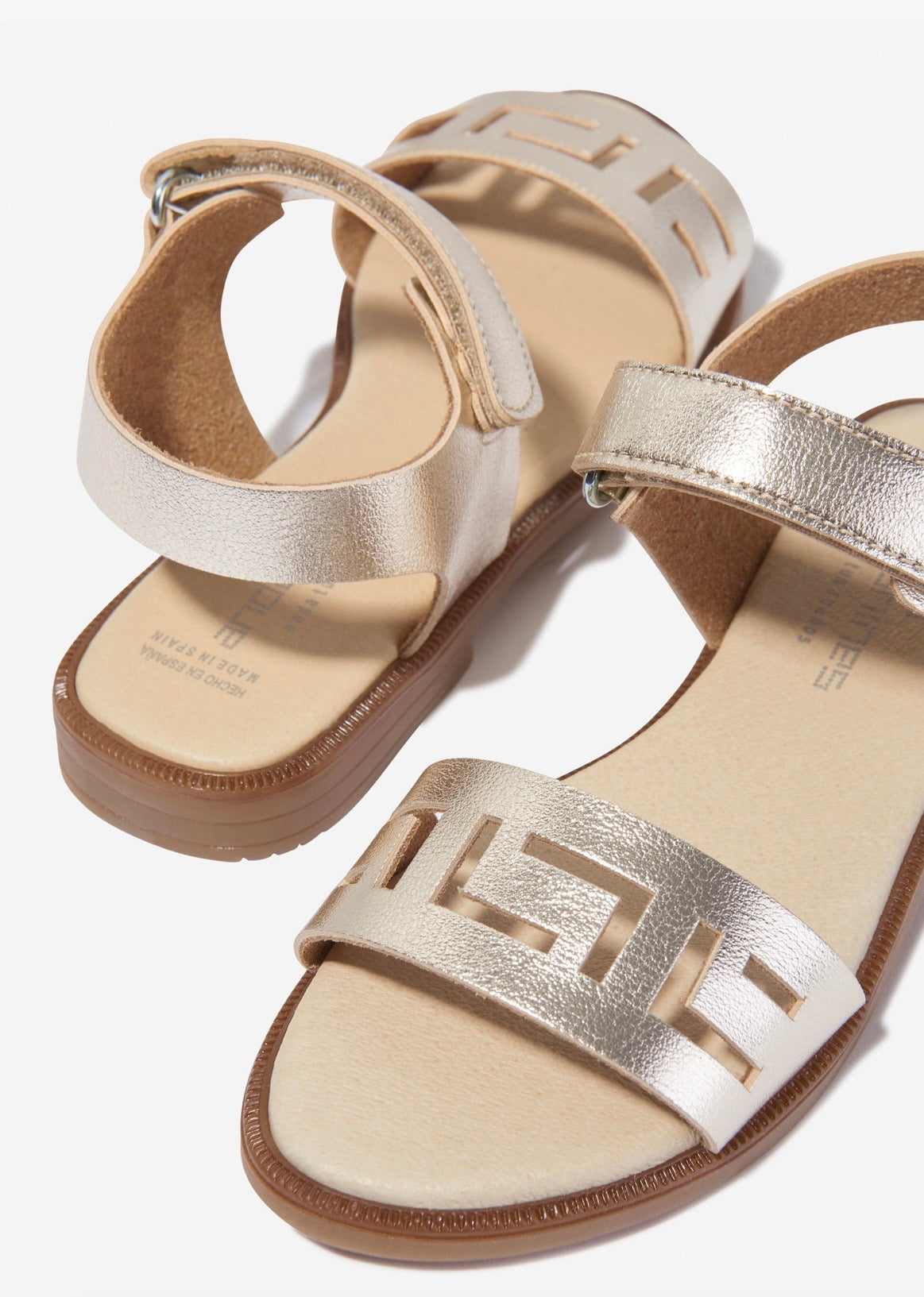 Andanines gold leather cut out sandal
