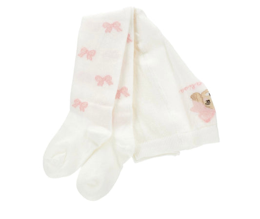 monnalisa pink & white bow puppy tights