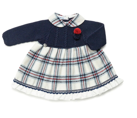 Juliana girls navy check half knit dress