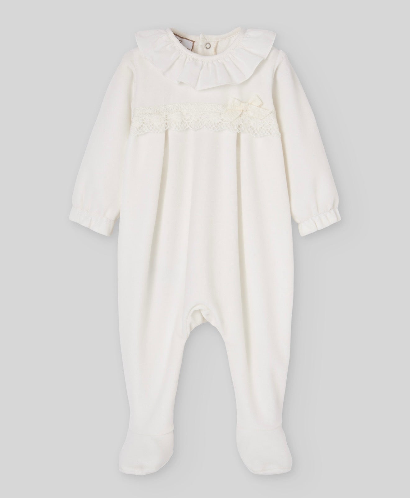 Paz Rodriguez ivory lace velour babygrow