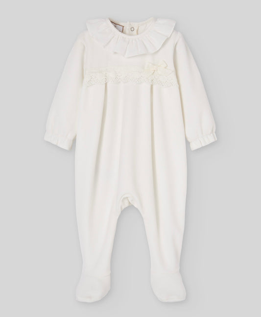 Paz Rodriguez ivory lace velour babygrow