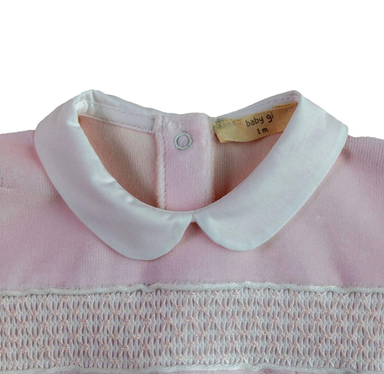 Baby Gi pink velour smocked babygrow