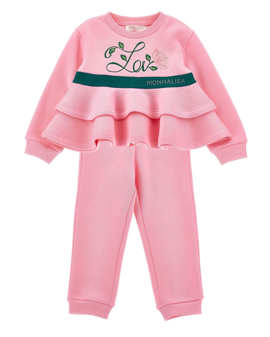 Monnalisa pink & green frilled ‘love’ tracksuit