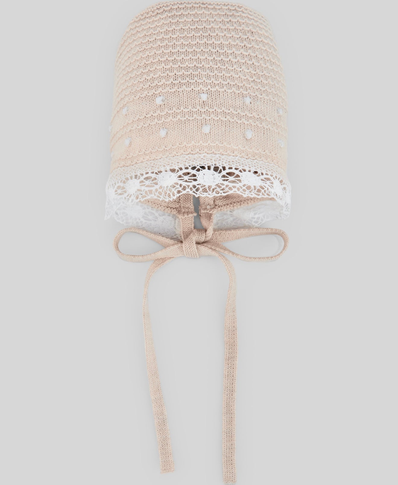 PRE ORDER - Paz beige knit Lace bonnet