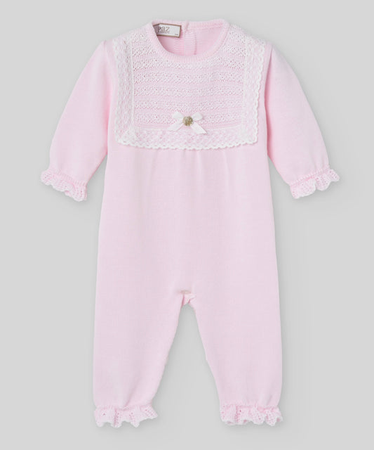 PRE ORDER - Paz baby pink knit lace bibbed baby grow