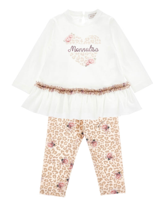 PRE ORDER - monnalisa pink & beige leopard legging set