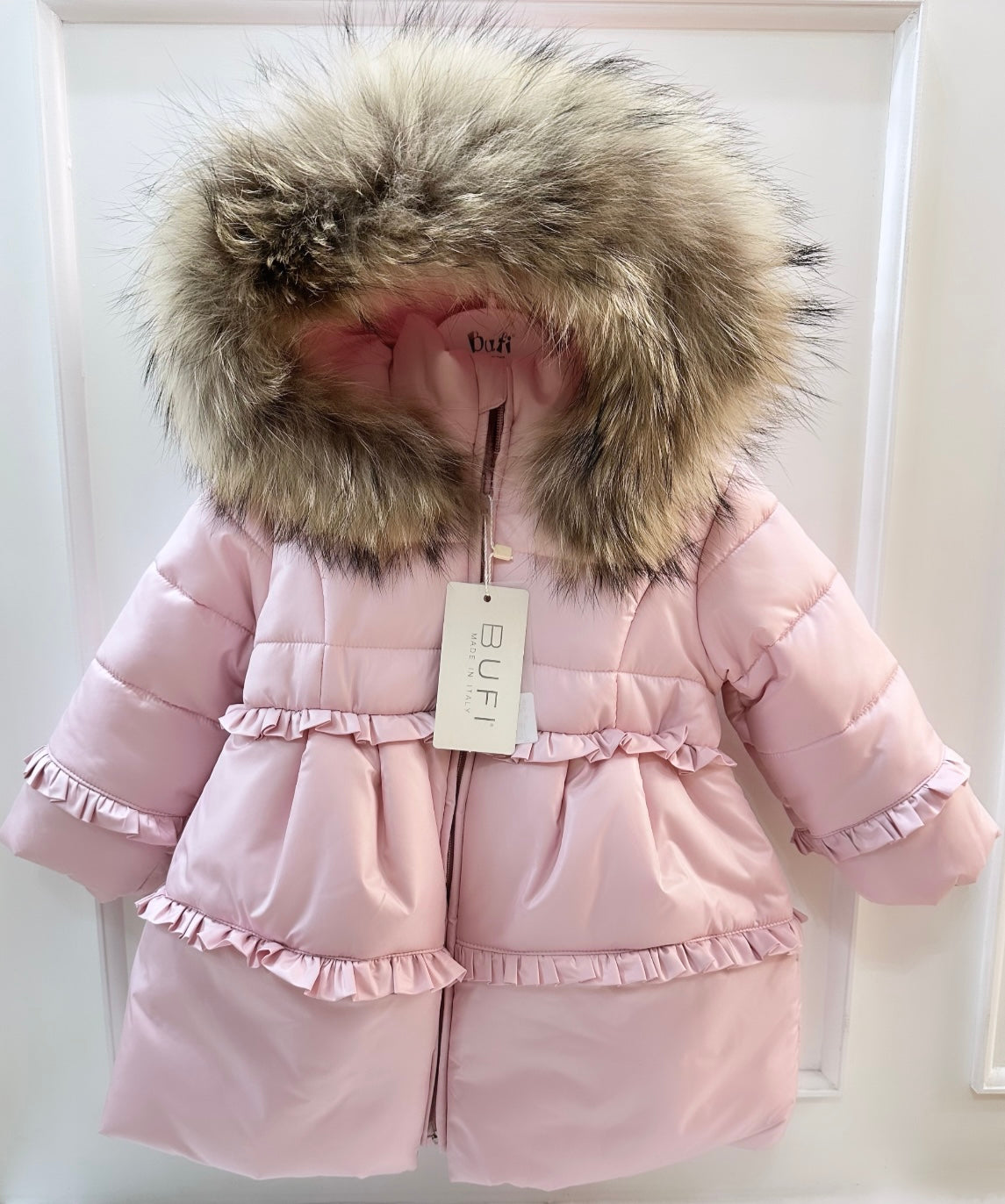 BUFI pink fur puffer coat