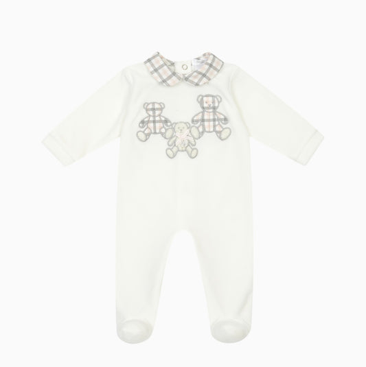 PRE ORDER - Deolinda teddy bear pink & grey check babygrow