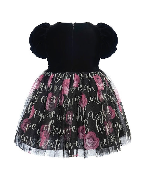 Balloon chic black velvet & tulle rose dress