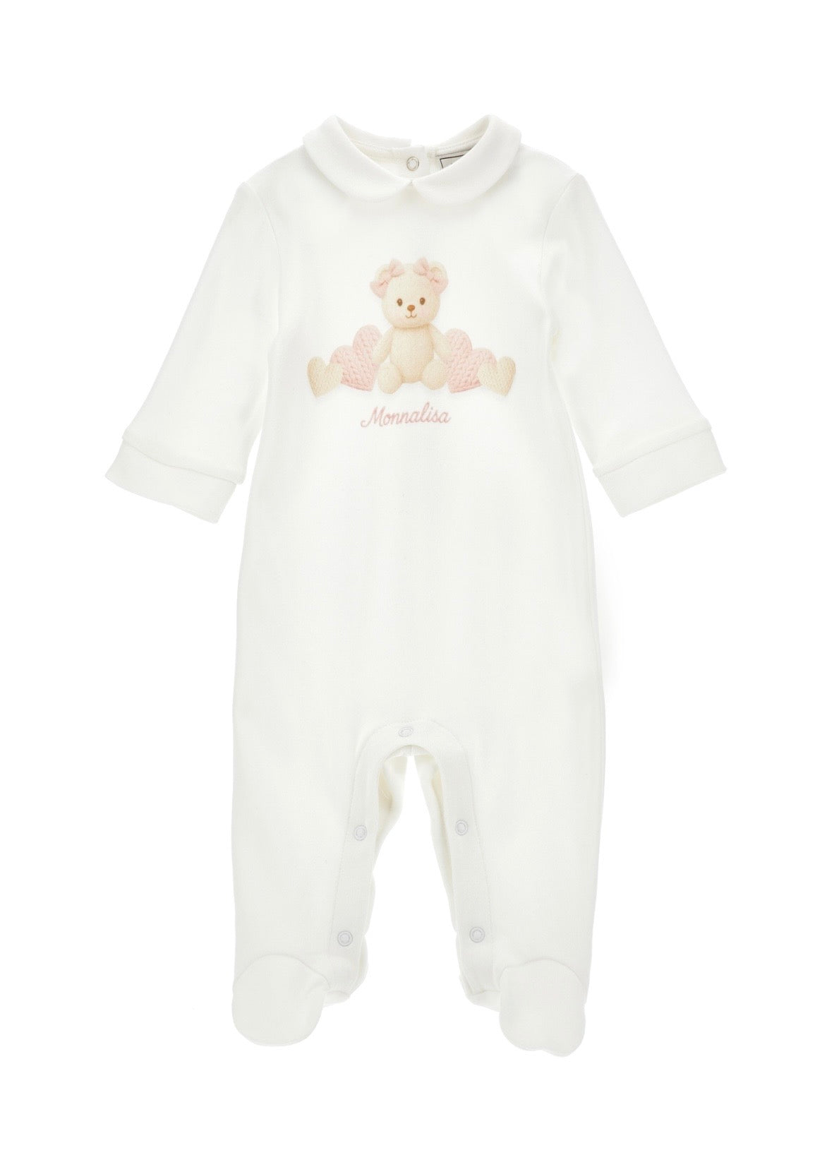 PRE ORDER - monnalisa white & pink teddy babygrow
