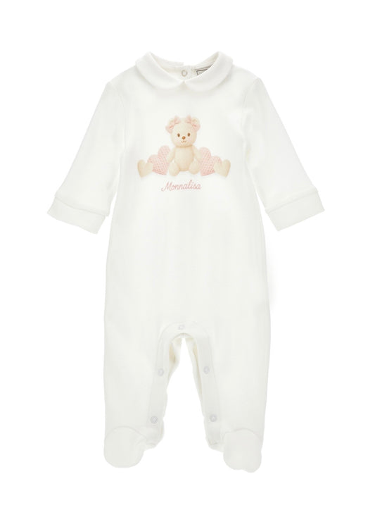 PRE ORDER - monnalisa white & pink teddy babygrow