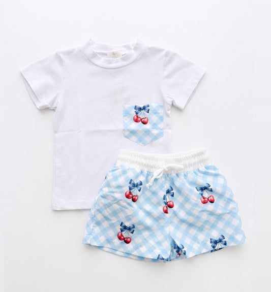 Fofettes red & blue cherry swim short set