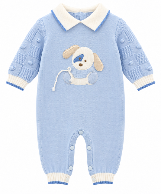 Bimbalo blue knitted dog babygrow