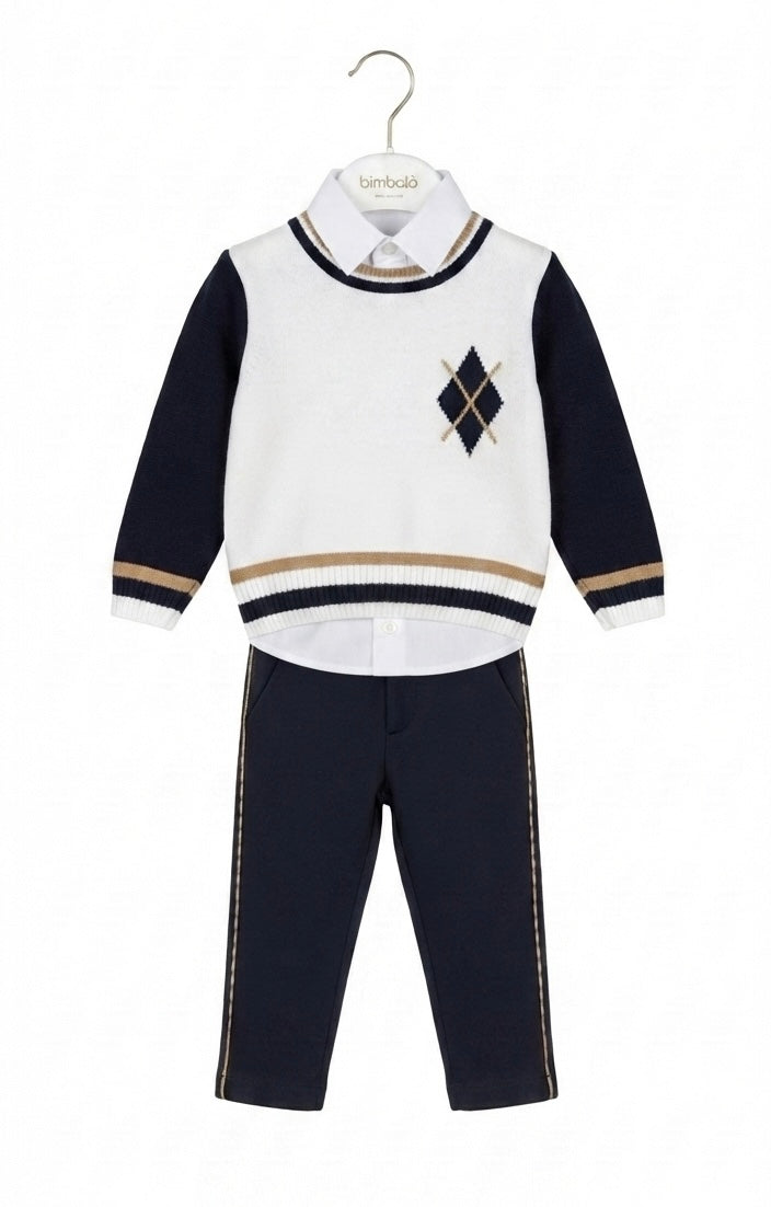 PRE ORDER - Bimbalo navy & beige jumper & trouser set