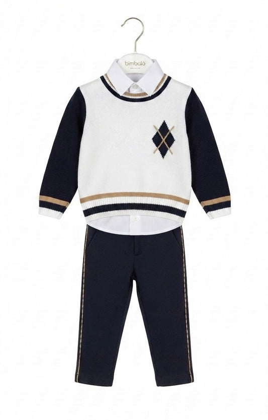 PRE ORDER - Bimbalo navy & beige jumper & trouser set