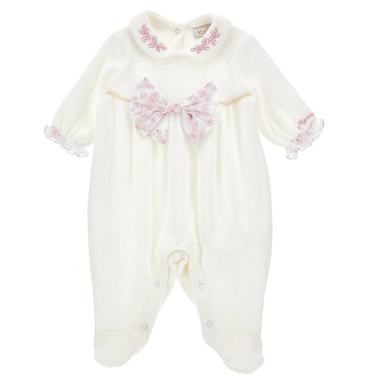 PRE ORDER - Monnalisa pink & white floral bow babygrow