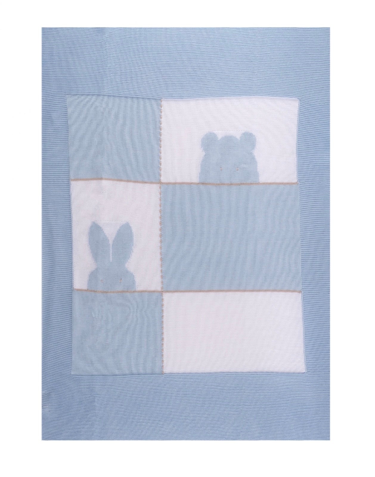 Bimbalo blue knitted teddy & bunny blanket