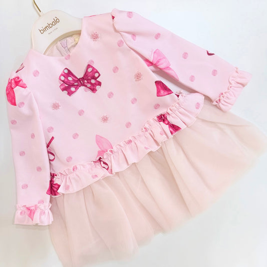 Bimbalo pink tulle bow print dress