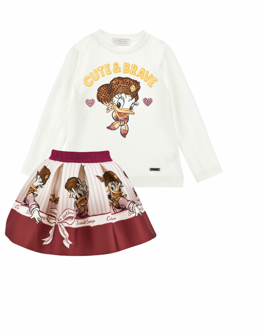 PRE ORDER - monnalisa Daisy Duck Maroon skirt set