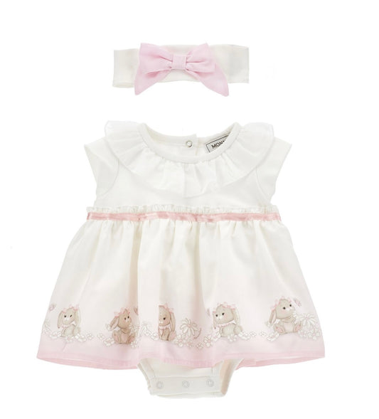 PRE ORDER - monnalisa pink bunny & daisies cotton romper dress and headband