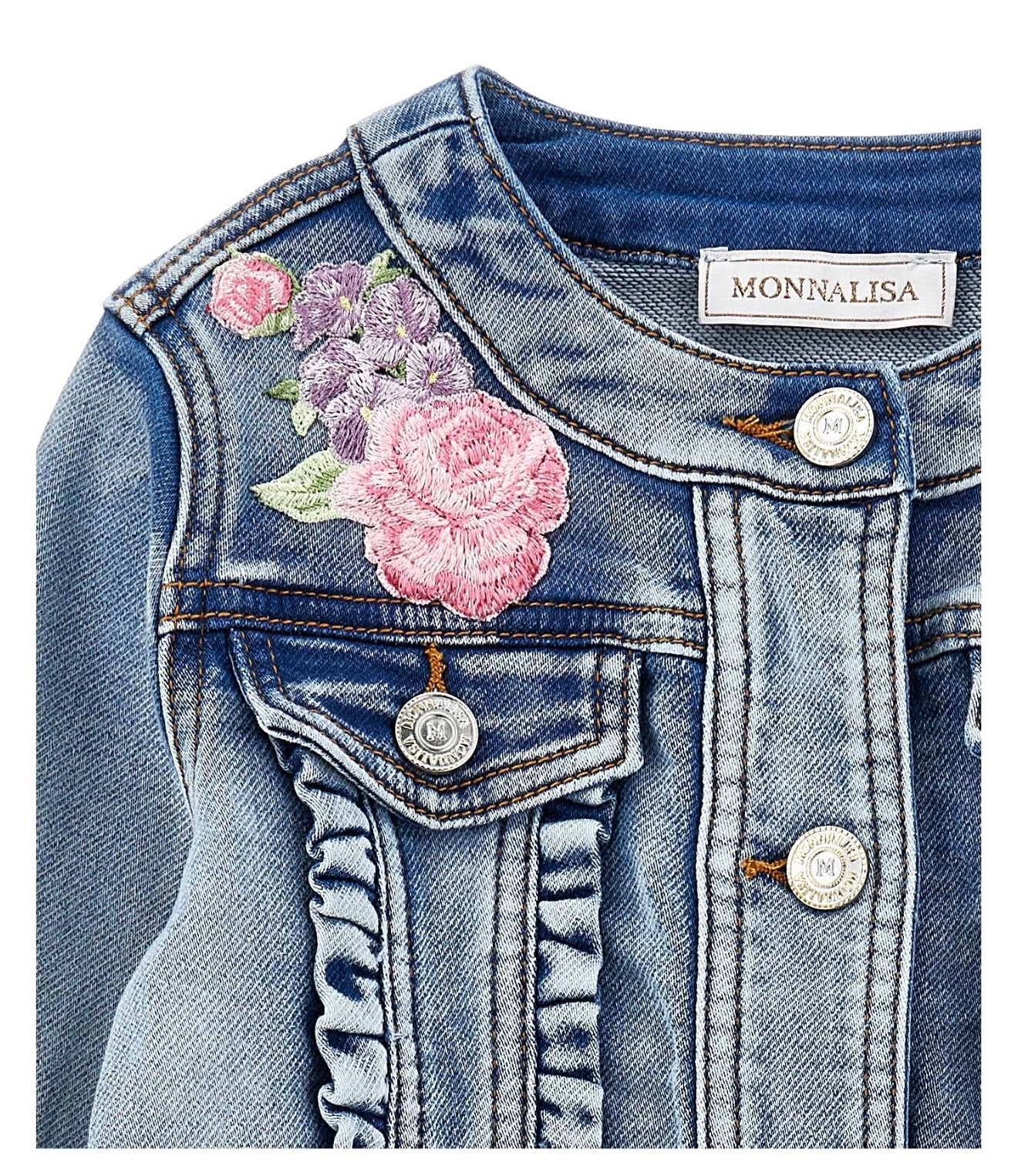 PRE ORDER - monnalisa pink floral dark wash denim jacket