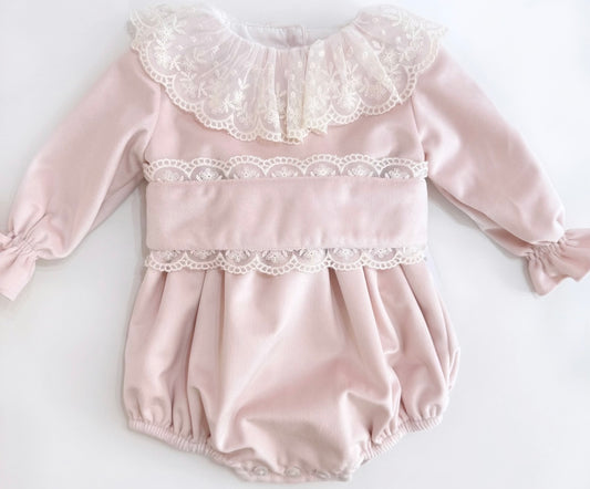 Puro mimo pink satin lace frilled romper