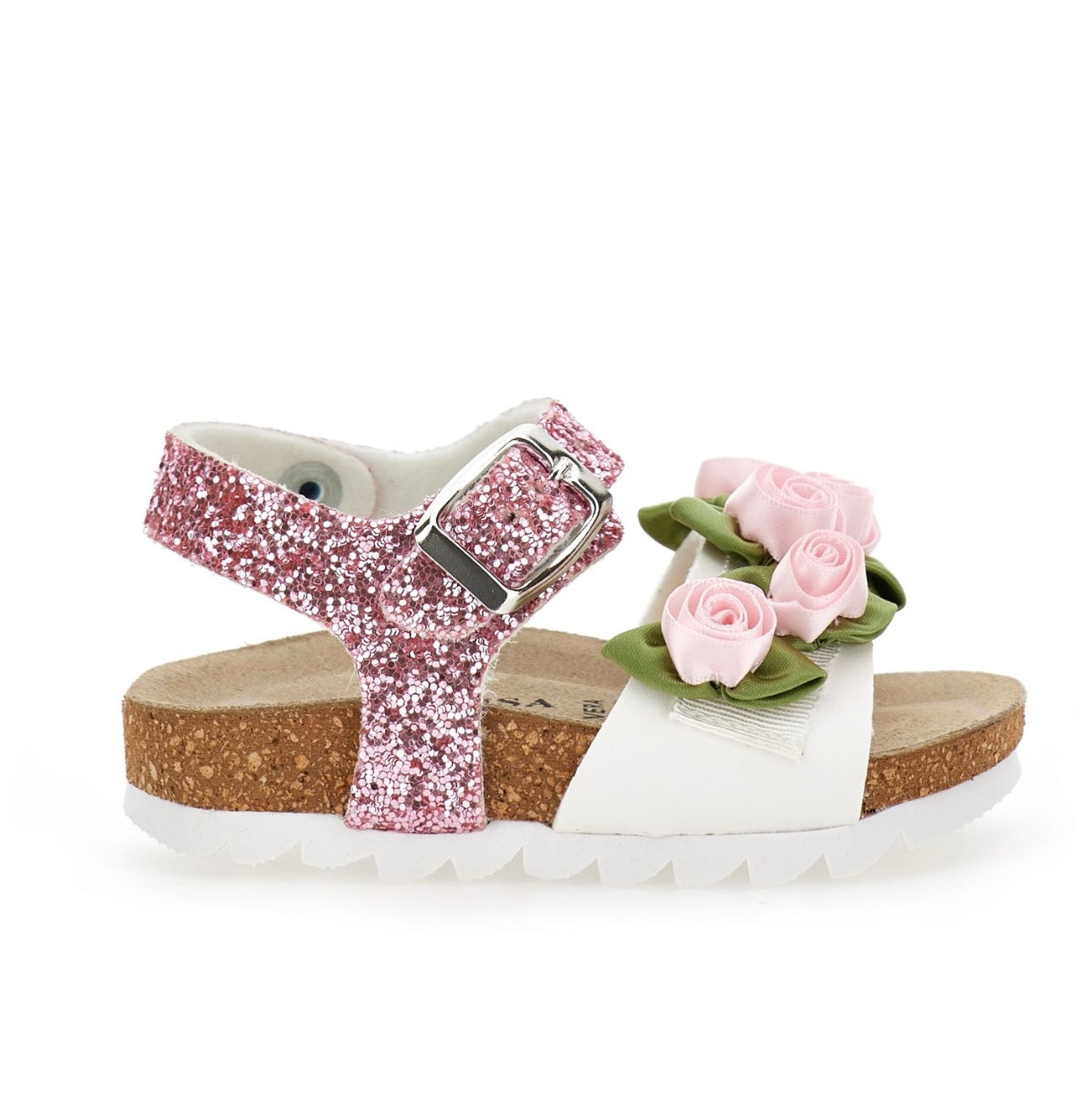 monnalisa pink flower glitter sandals