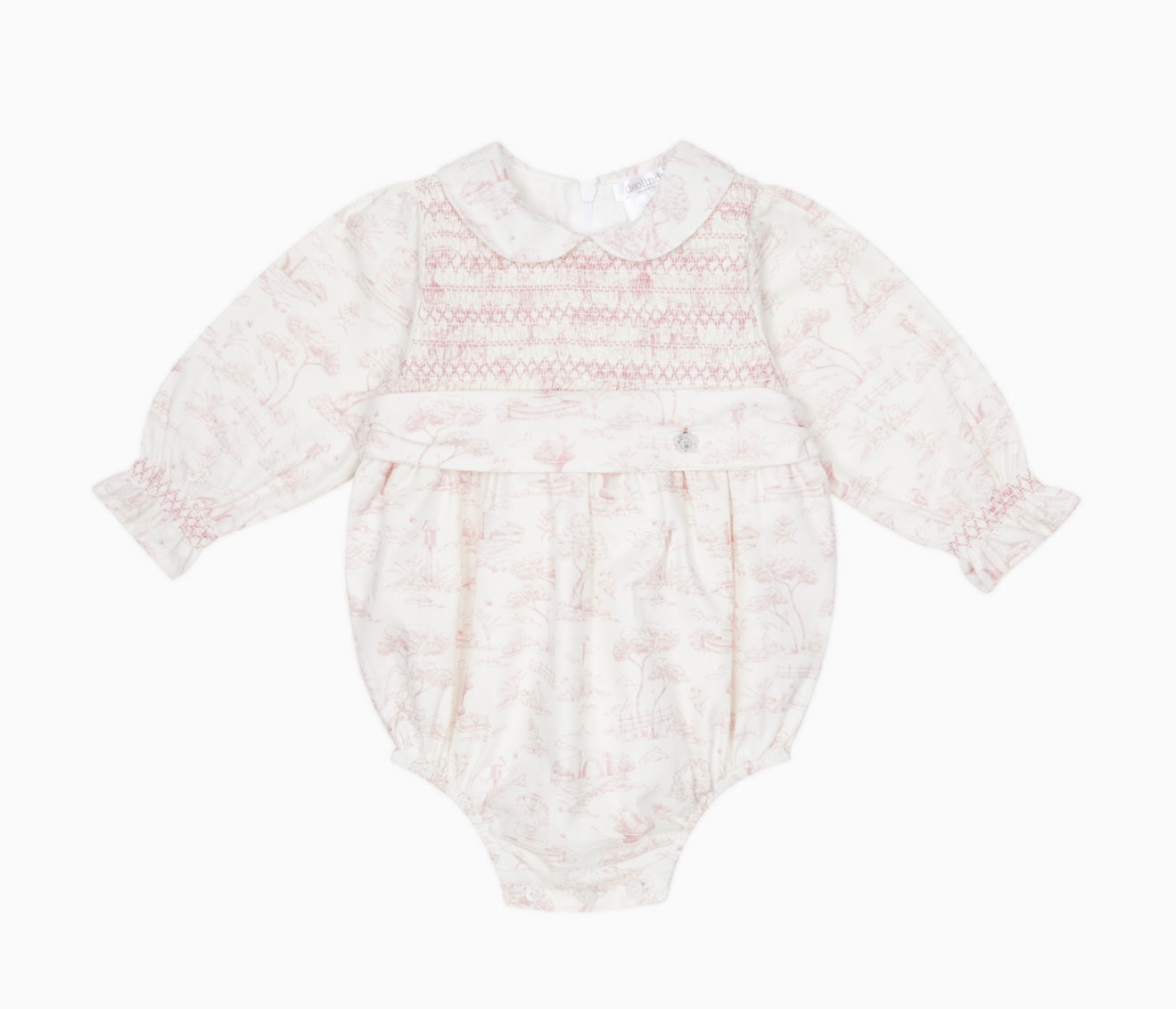 Deolinda pink toile print smocked romper